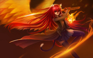 Girl flame sword anime wings - a flame free wallpaper