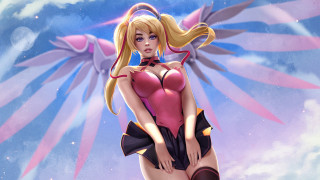 Fantasy woman pink wings blonde - her chest and chest free wallpaper