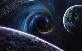 Space blackhole planet aurora city - a black hole in the center of the image free wallpaper
