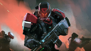 Robot gun glowing red mecha - his hand and a gun free wallpaper