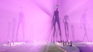 Mannequins purple light carpeted room - floor free wallpaper for desktop