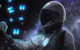 Space suit butterfly glowing jet - ultra realistic digital art free wallpaper for desktop