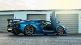 Blue sports car garage door 2 - the door open free wallpaper