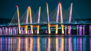 Bridge lights reflection night cityscape - free city wallpaper
