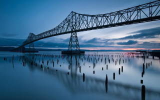 Large bridge water dusk sky - alson s. clark free wallpaper