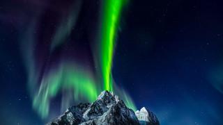 Green purple aurora mountain night - aurora free wallpaper