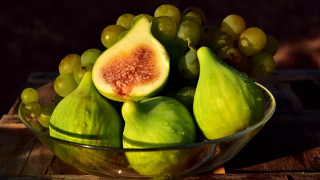 Bowl fruit grapes wooden table - a bowl of fruit free wallpaper for desktop
