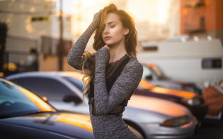 Woman gray dress parking lot - prima free wallpaper