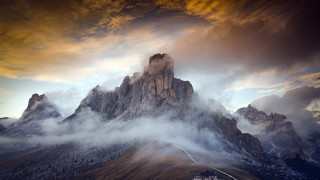 Mountain peak clouds house sky - the bottom of it free wallpaper