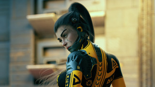 Cyberpunk woman yellow black outfit - outfit free wallpaper for desktop