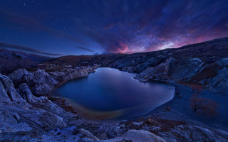 Lake rocks night star mountain - star above free wallpaper for desktop