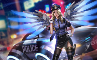 Policewoman cyberpunk night wings glamour - a police officer free wallpaper