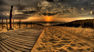 Wooden walkway beach sunset cloudy 2 - a wooden walkway free wallpaper for desktop
