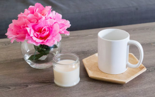 Milk pink flower wooden coaster - a glass of milk free wallpaper