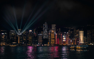City skyline boat night lights - free new year wallpaper