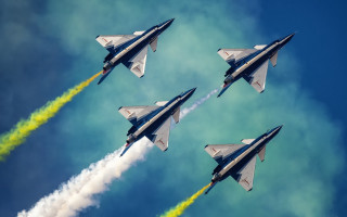 Jets green smoke flying formation - formation free wallpaper for desktop