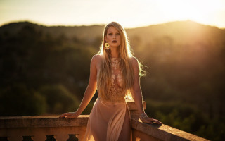 Woman dress balcony blonde portrait - art nouveau free wallpaper