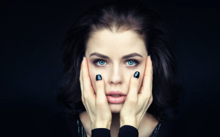 Gothic portrait blueyes blacknails hands - facial feature free wallpaper for desktop