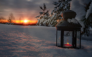 Lantern snow winter sunset tree - evgeny lushpin free wallpaper