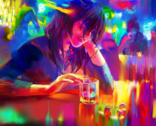 Woman sitting table glass water 2 - cyril rolando free wallpaper