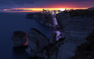 Sunset city cliff ocean red - matte painting free wallpaper