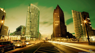 City street cars night tall - berlin secession free wallpaper