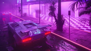 Retro futuristic palm tree cyberpunk - area free wallpaper