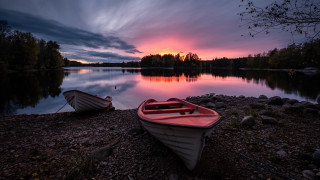Boats lake sunset cloudy sky - evening free wallpaper for desktop