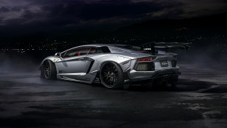 Silver sports car night city 2 - photorealism free wallpaper for desktop