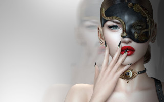 Gothic woman mask nails redlipstick - a mask free wallpaper