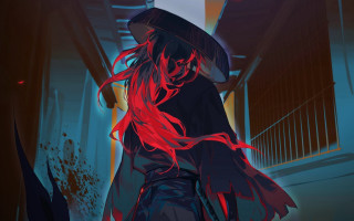 Red haired woman hallway blood - hair free wallpaper