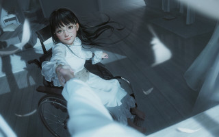 Woman wheelchair alice prin cyberpunk - the floor in a room free wallpaper