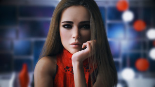 Woman red dress long hair - claire falkenstein free wallpaper