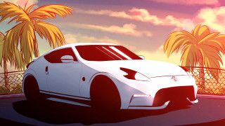 White car palm trees pink - rim free wallpaper