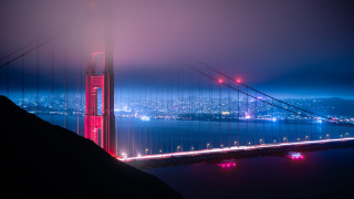 Bridge city night fog neon - a city in the background free wallpaper for desktop