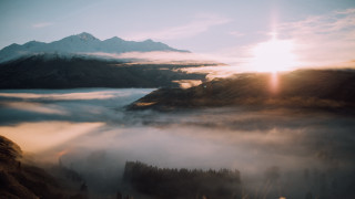 Mountain fog clouds sunset reflection - david boyd free wallpaper for desktop