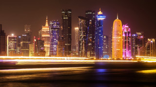 City skyline night lights boat 2 - daren bader free wallpaper