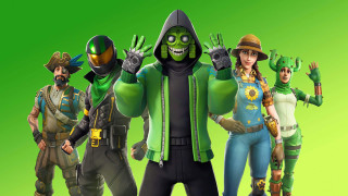 Group people costume green background - costume free wallpaper