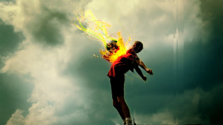 Man flying fireball cloudy sky - a fireball free wallpaper