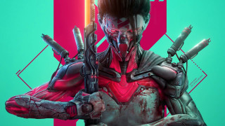 Futuristic man gun suit biopunk - holding free wallpaper for desktop