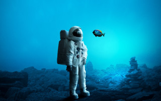 Space man water fish surreal - surreal photography free wallpaper