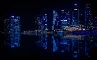 City skyline night reflection neon 3 - tall building free wallpaper