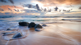 Beach rocks water sunset clouds 5 - sunrise free wallpaper for desktop