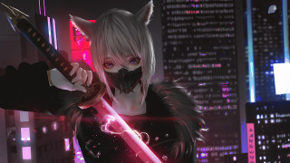 Cyberpunk fox girl neon city - cyberpunk style free wallpaper