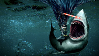 Shark man riding light saber - a light saber free wallpaper