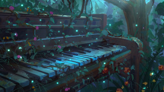 Piano forest flowers butterflies tree - flower and butterflies free wallpaper