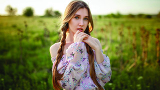 Woman long hair field face - a field of grass free wallpaper for desktop