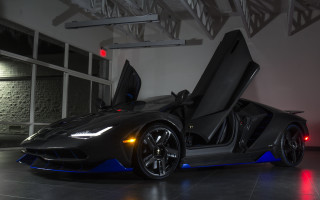 Black blue sports car garage - its door open free wallpaper for desktop