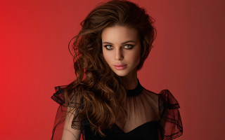 Woman black dress red background 3 - a red wall free wallpaper