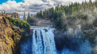 Waterfall house forest clouds tiltshift - twin peak free wallpaper